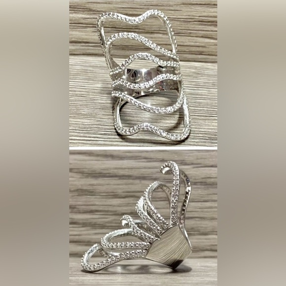 Jewelry - Italian Silver Sterling Silver Free-Form Crystal Full Finger Cage Ring, Size 5